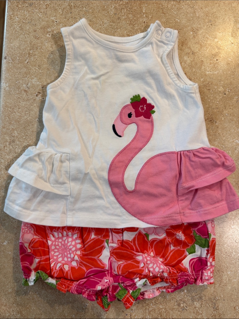 Gymboree White & Pink Flamingo Tank with Floral Shorts